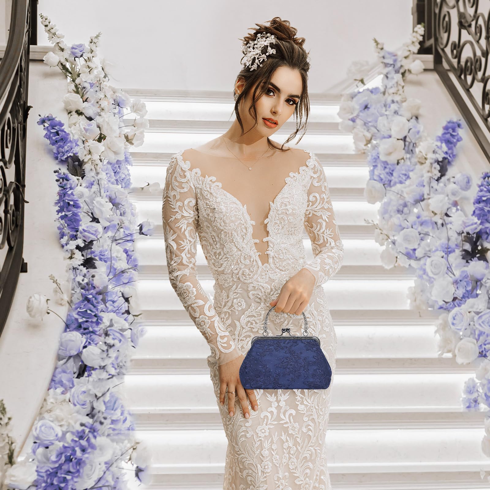 BAIGIO Clutch Damen Elegant Abendtasche Vintage Clutches Tasche Floral Handtasche Umhangetasche fur Party Hochzeit Brauttasche Spitze Kettasche