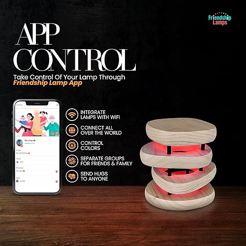 Vista 15 de Friendship Lamp® by Filimin Mid-Century Knotty Alder Wood Design - Wi-Fi Touch Lamp LED Light for Long-Distance, Connection, Relationship, Gift