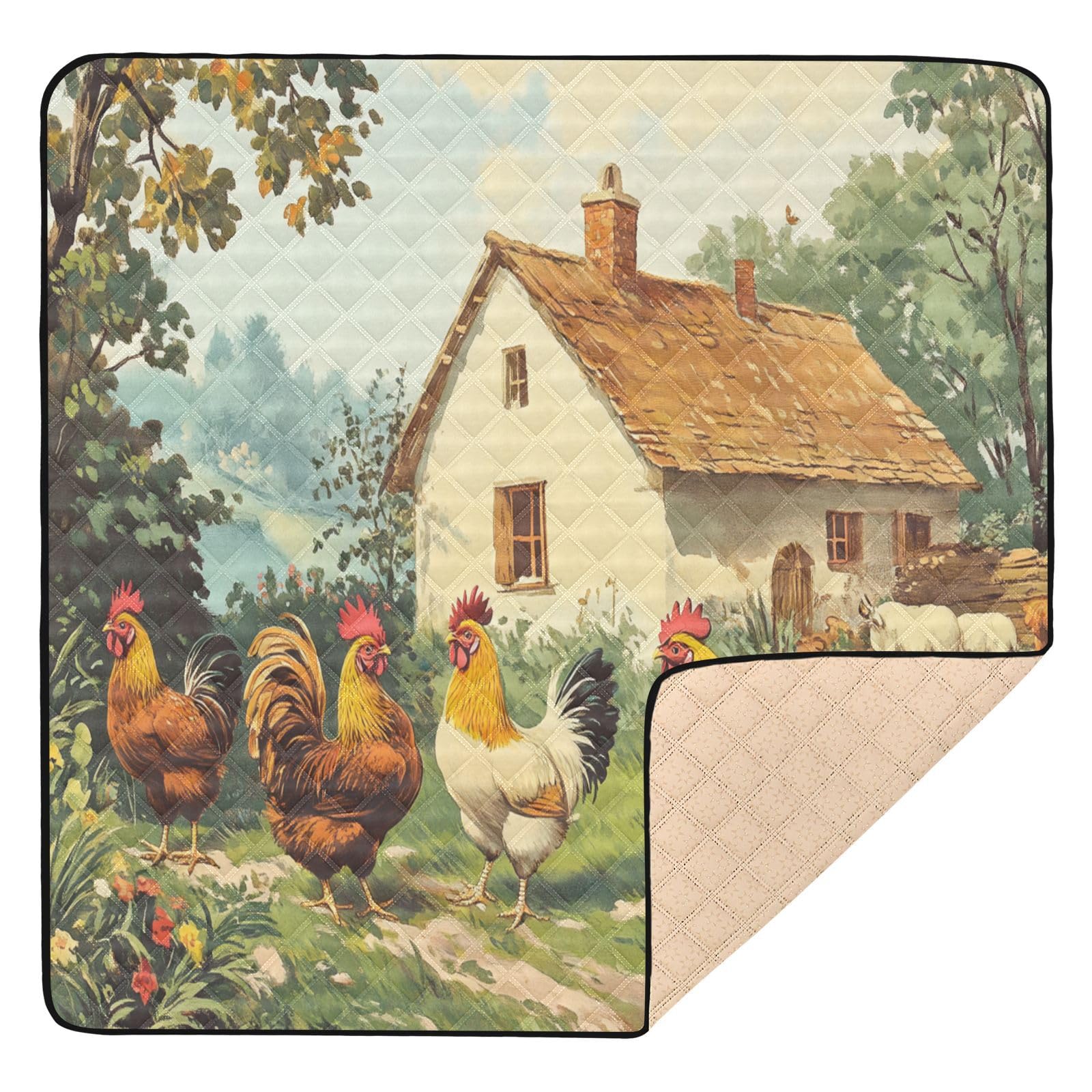 Kigai Roosters Baby Play Mat for Floor and Playpen 50x50 inch Non-Slip Baby Activity Playmat Waterproof Foldable Crawling Mat for Infants Toddlers