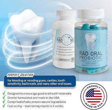 Rad Oral Probiotics for Teeth and Gums With Rad Mouth for Tooth Sensitivity - Dentist Formulated Dental Probiotic With Lactobacillus Reuteri and Multivitamin for Strengthening Gums, Teeth and Jaw Bone
