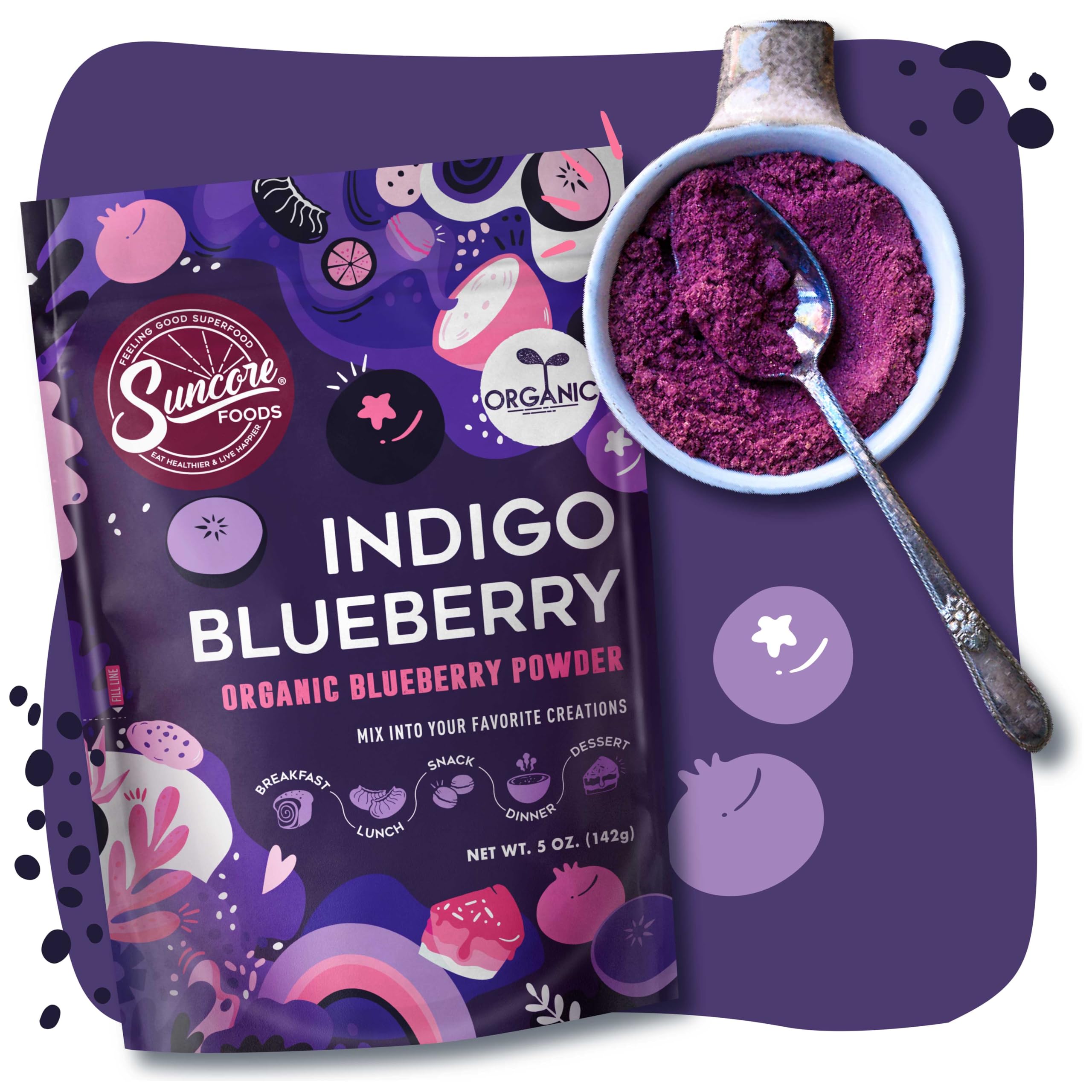 Polvo orgánico de arándanos índigo, polvo colorante alimentario morado, sin gluten, sin OMG, 5 onzas (paquete de 1) 3