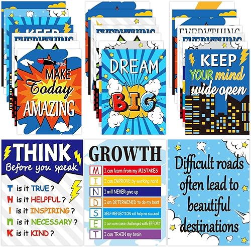 ZOIIWA 12 pósteres con cita inspiradora de héroe temático, decoración de aula con temática de héroe, juego de recortes motivacionales de mentalidad