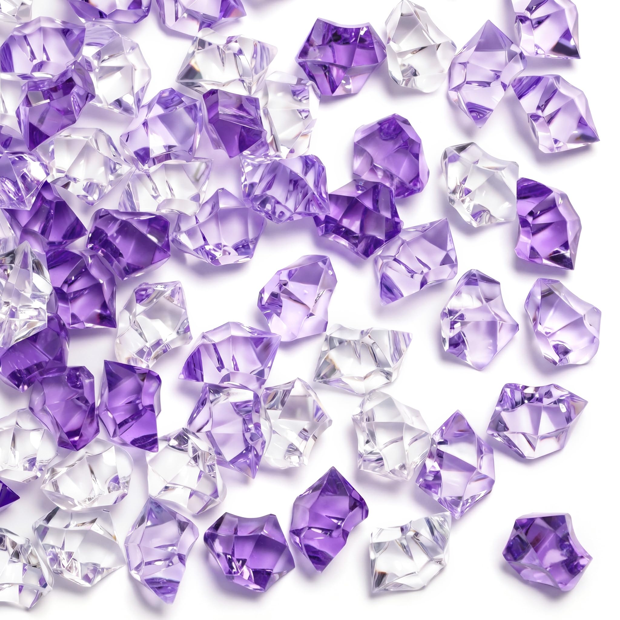 DomeStar 150PCS Fake Ice, Vase Filler Purple Fake Diamonds Plastic Clear Gems Crystals for Table Scatter Decoration