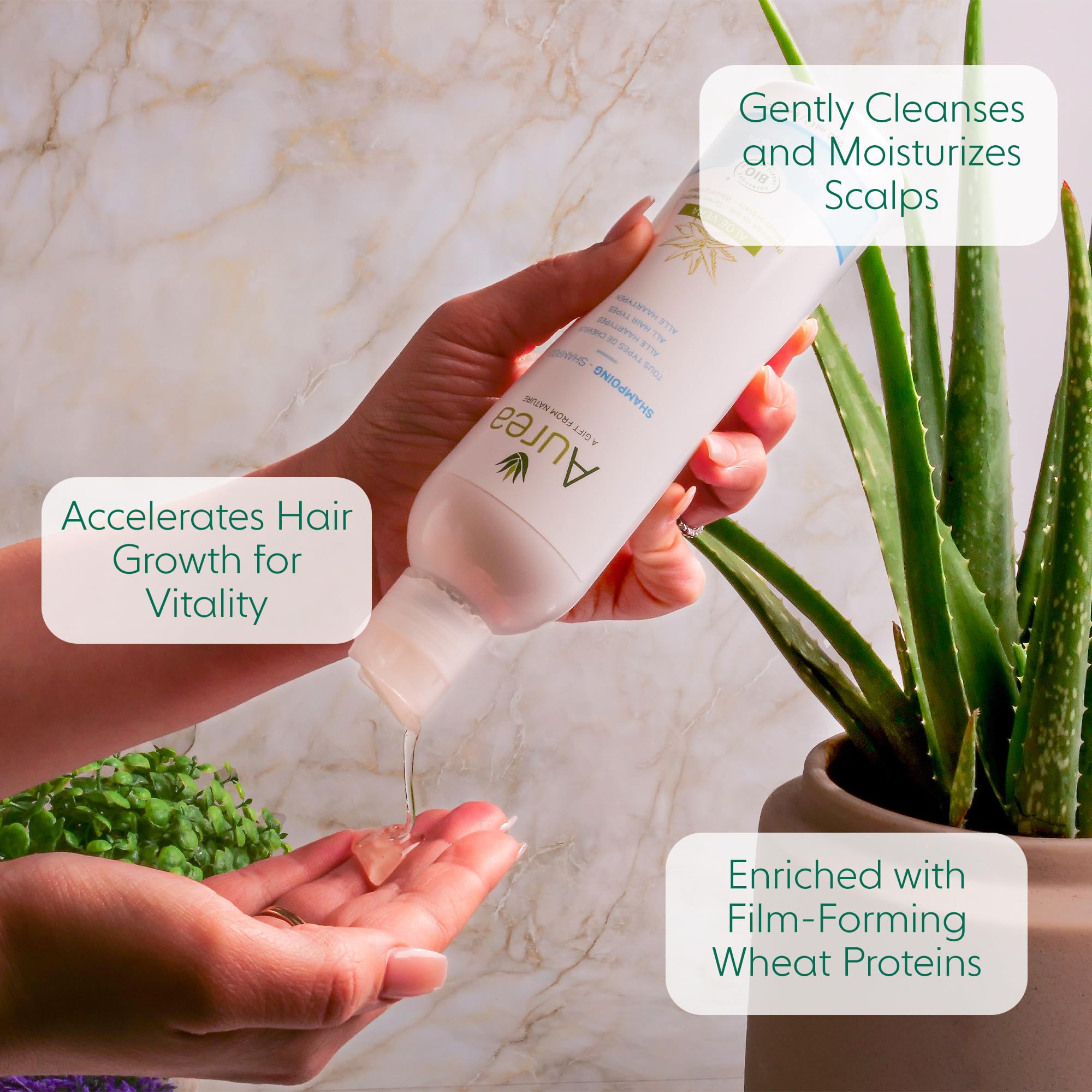 Aurea Aloe Vera Shampoo For Unisex 8.4 oz Shampoo, White - Image 2