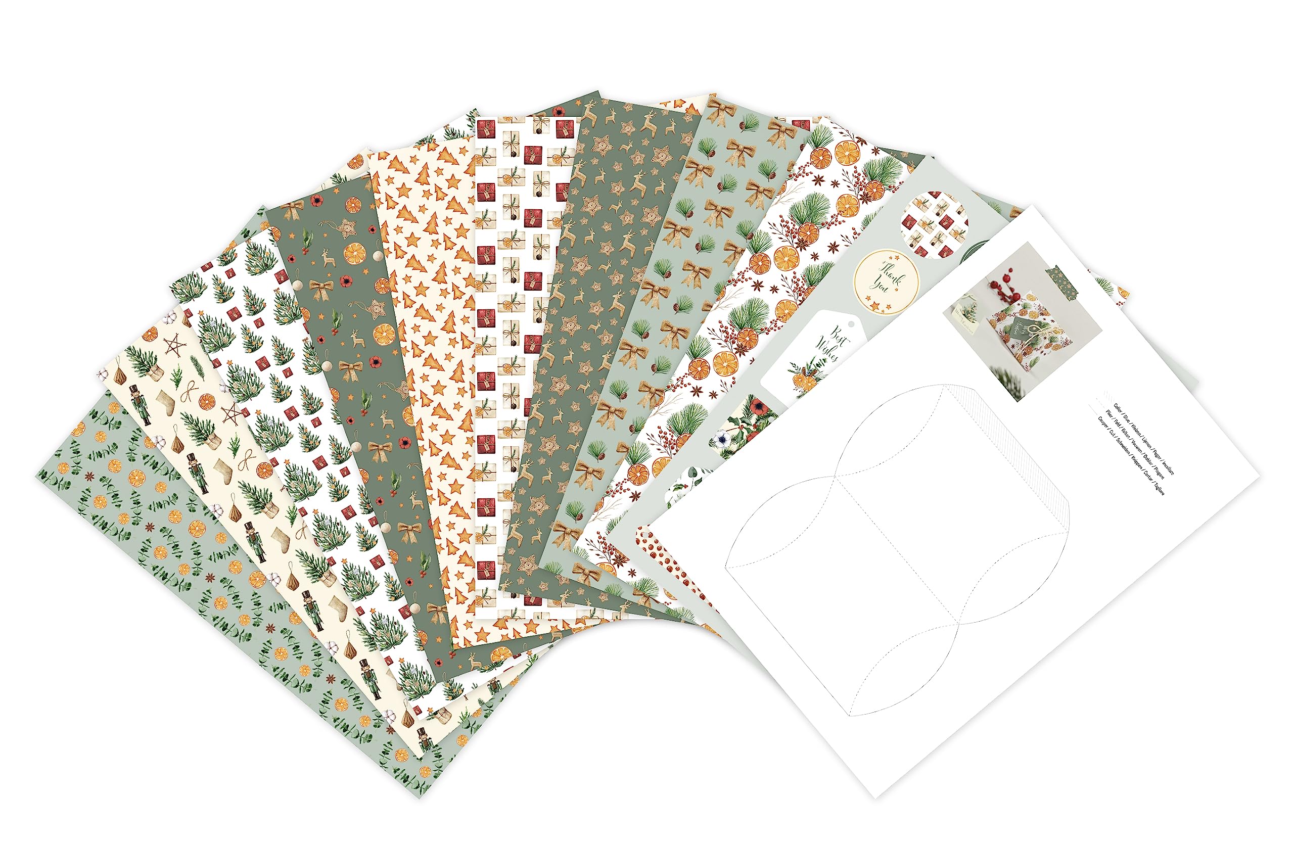 Clairefontaine 95547C - Bloc de papel impreso con 20 hojas de vitaminas, diseño navideño, A4 (21 x 29,7 cm), 160 g/m², 2 hojas de etiquetas, idea creativa con plantilla para ocio