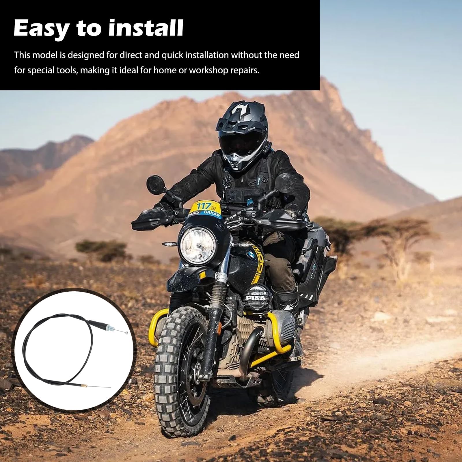 Motocyklowy przewód gazowy 110 cm, prosta głowica, stal nierdzewna i powłoka z tworzywa sztucznego, uniwersalne zastosowanie do motocykla, wysoka niezawodność i łatwa instalacja, uchwyt szybkiego gazu