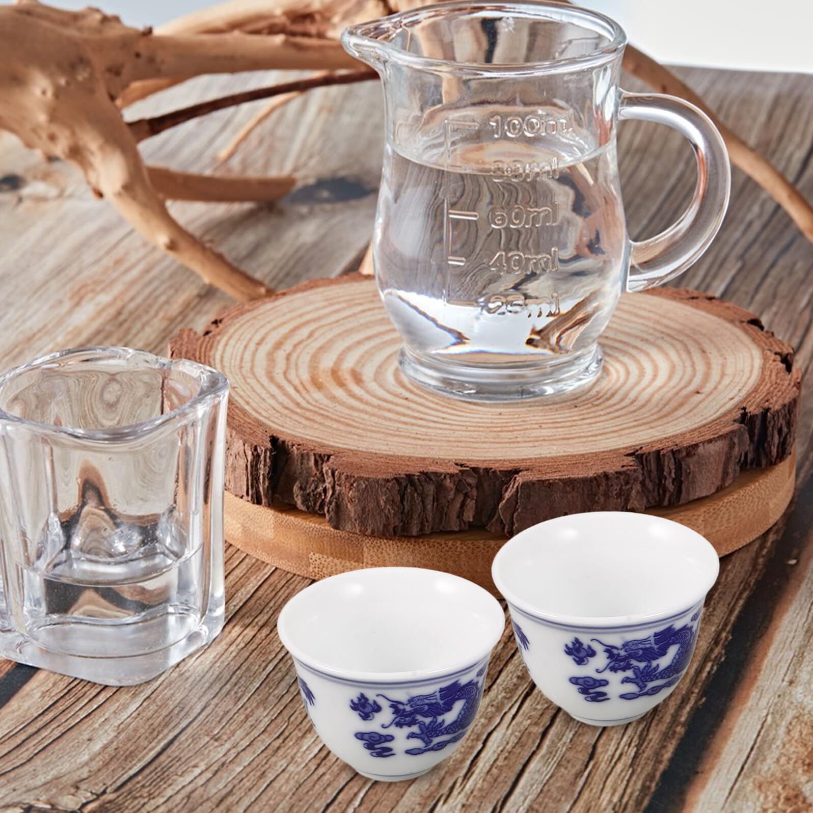 COLLBATH Porzellan Tasse 4 Stück Traditionell Chinesische Teetasse Blau Weiß aus Keramik 25ml Klein Elegant und Einfach zu Reinigen für Haushalt
