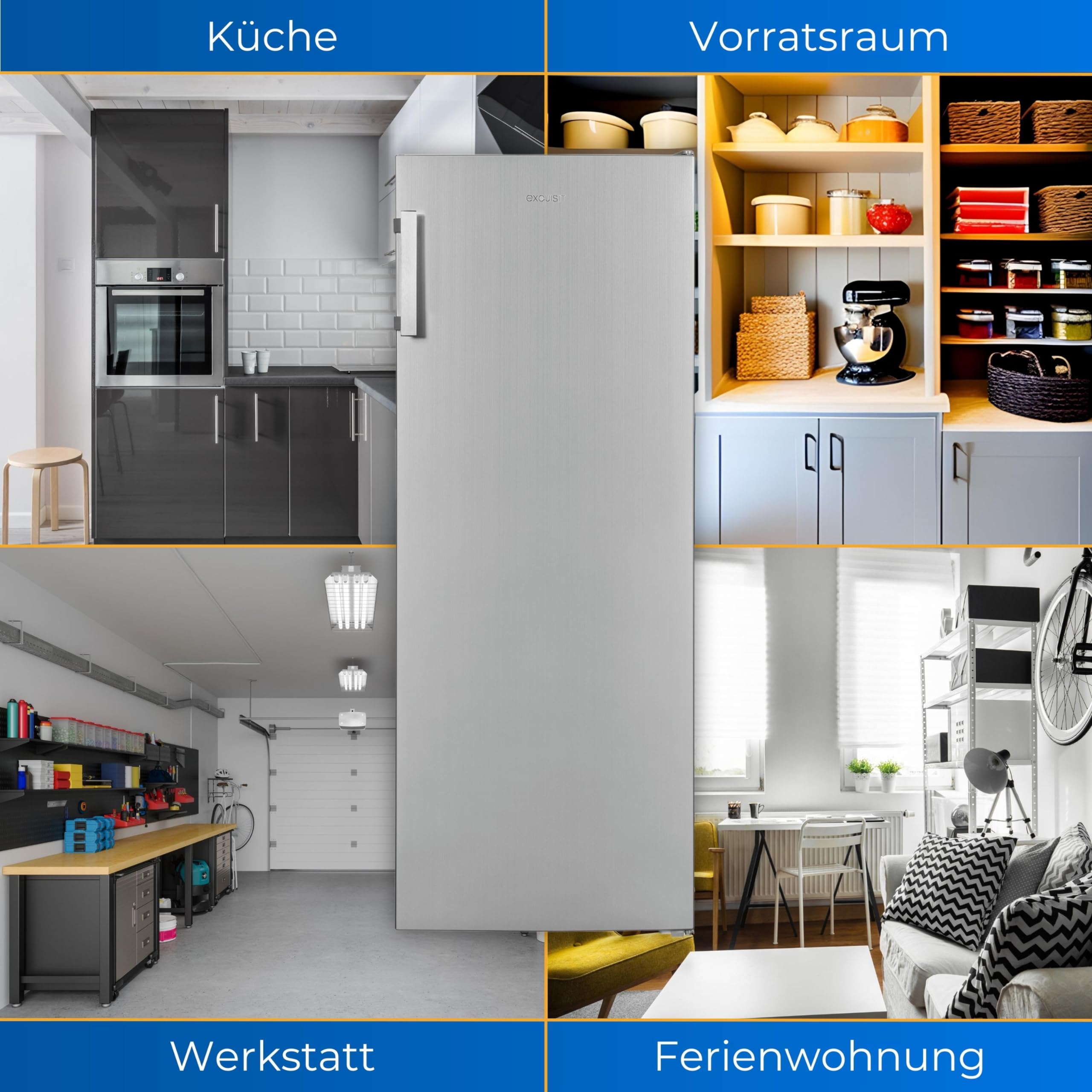 Exquisit GS231-NF-H-040D Gefrierschrank Inoxlook - 161 L NoFrost Froster | Stand-Gefrierschrank mit Umluftkühlung, LED-Temperaturanzeige, Schnellgefrierfunktion & wechselbarem Türanschlag