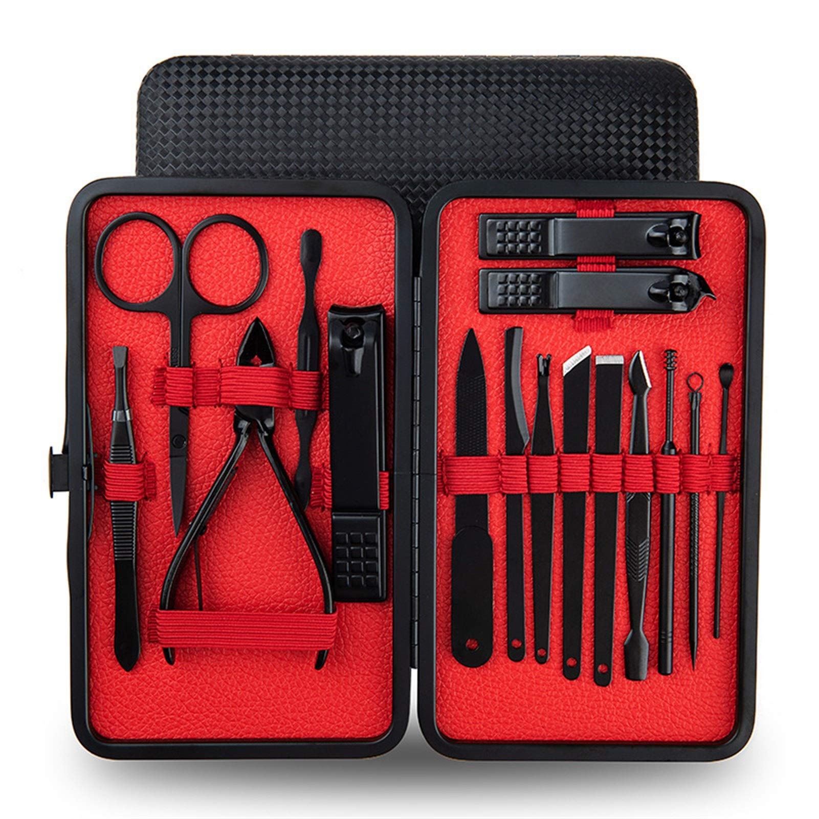 Trousse manucure 16 pièces acier inoxydable rouge pour éliminer cuticules et imperfections