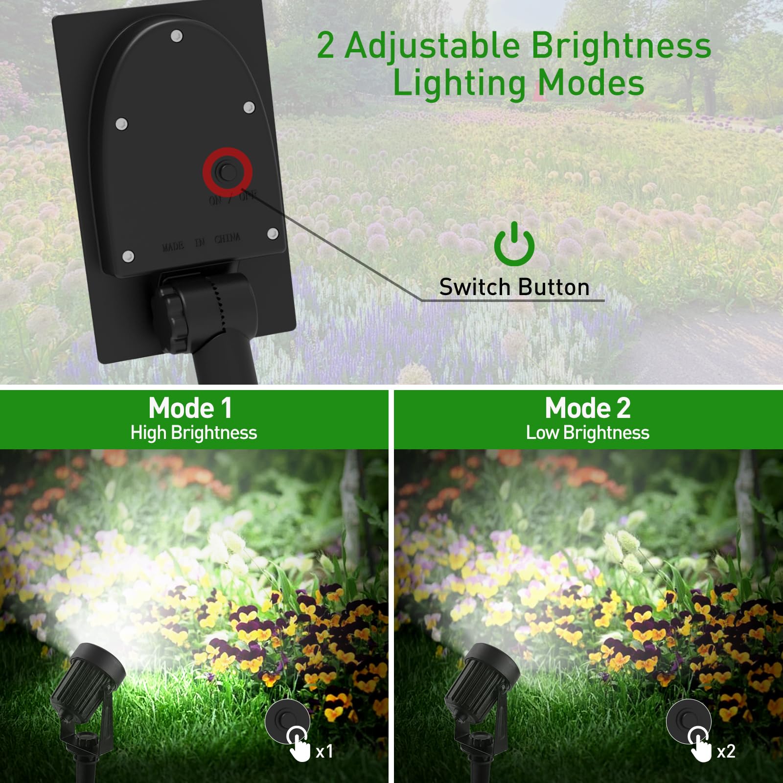 T-SUNUS Focos Solares LED Jardin, Luces LED Exterior Solares Luz Blanca Fría, con Encendido/Apagado Automático, Impermeable IP65, Luz Solar para Camino Césped Patio y Acera, 2 IN 1 6000 K