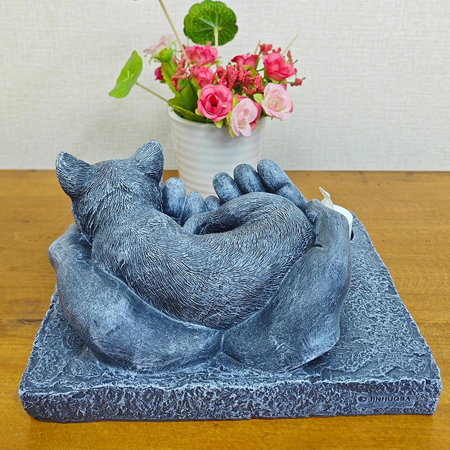 JHB Personalisierte Katzen Gedenksteine, lasergravierte 3D-Statue schlafende Katze, Wasserdicht Katze Grabstein, Katzen Gartensteine, Katze Grab Markierungen,Haustier-Grabstein Kitty, Katzen-Andenken