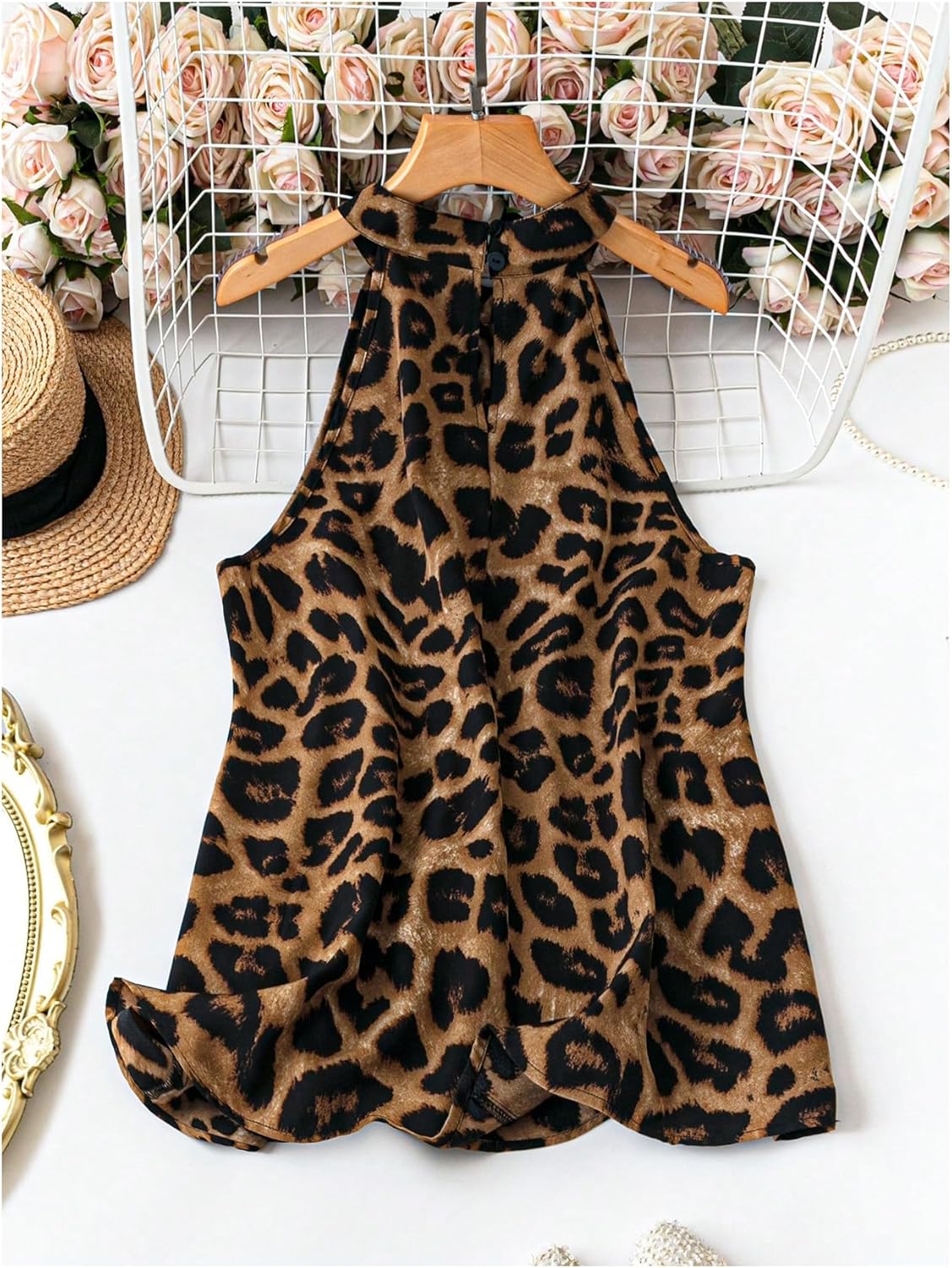 Floerns Women's Plus Size Cheetah Print Blouse Top Sleeveless Mock Neck Loose Shirts - Image 3