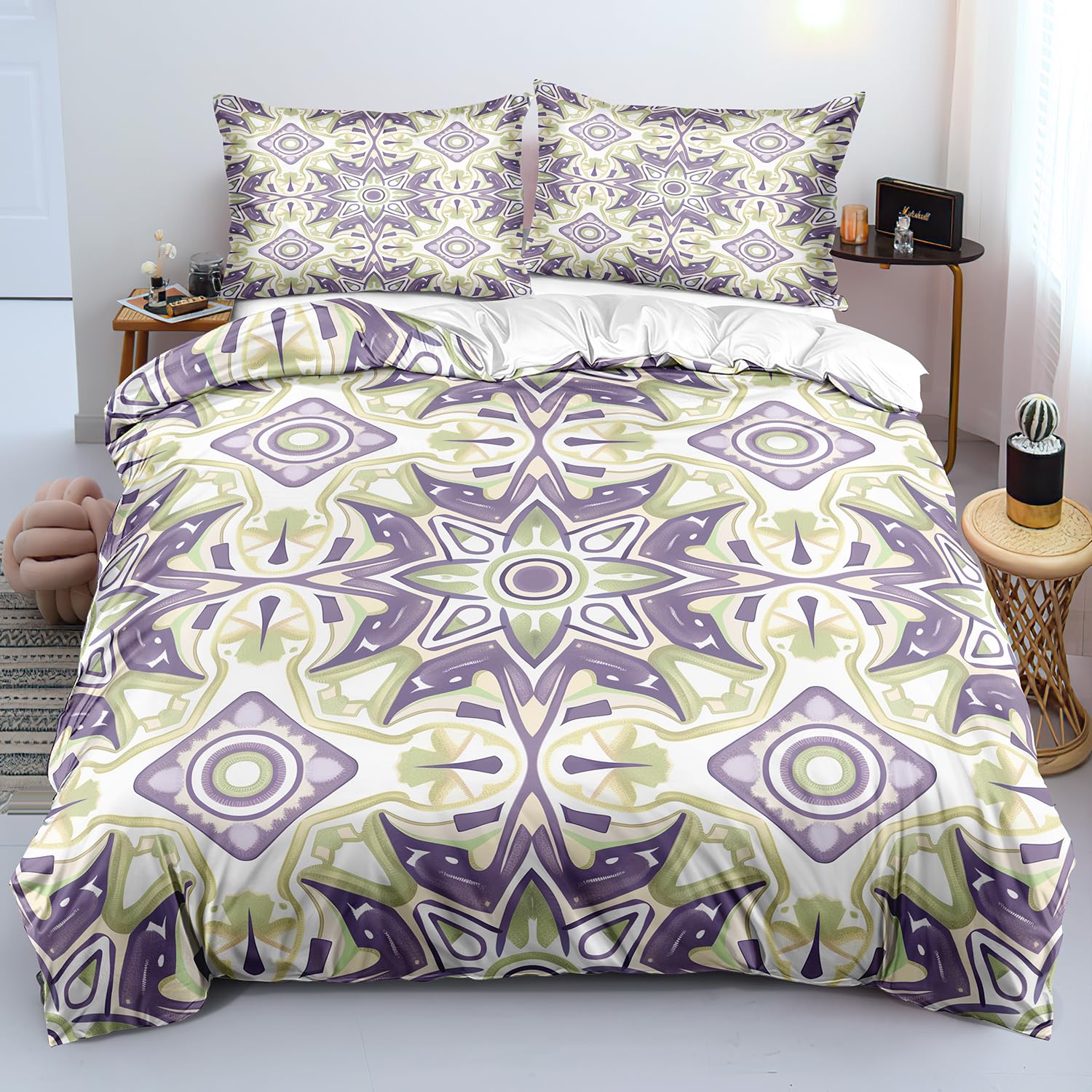 Parure de lit 260x240 bohème violette pour rénovation de chambre vintage