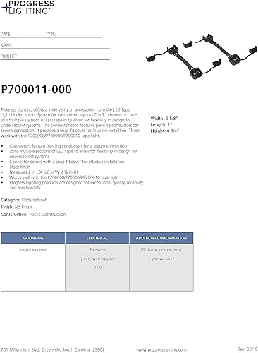 Miniatura 4 de Progress Lighting Hide-a-Lite - Cinta LED de 2" Conector enlazable para conectar secciones de cinta
