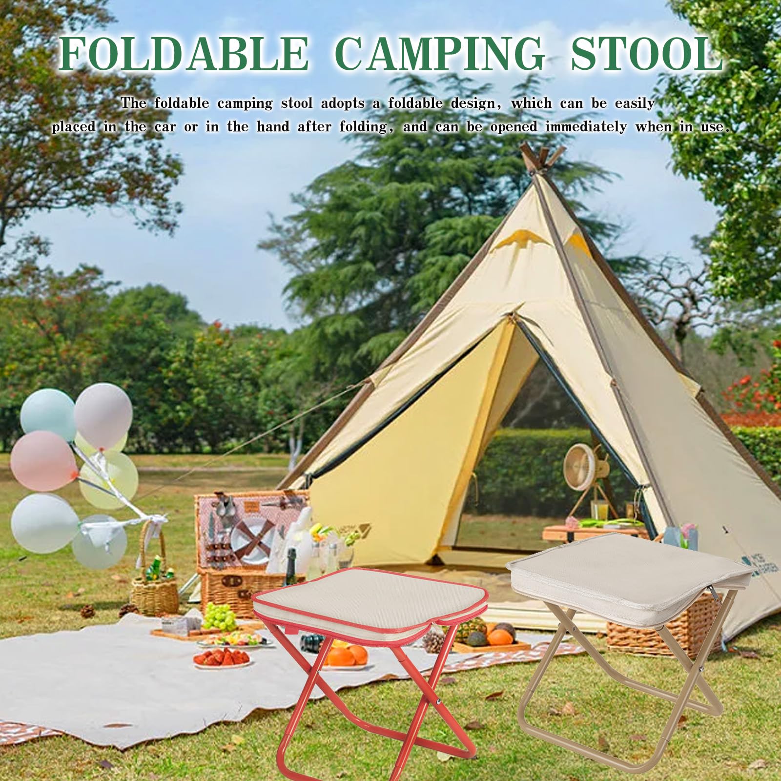 Sgabello pieghevole portatile, 2 pezzi, per campeggio, giardino, pesca, barbecue, spiaggia