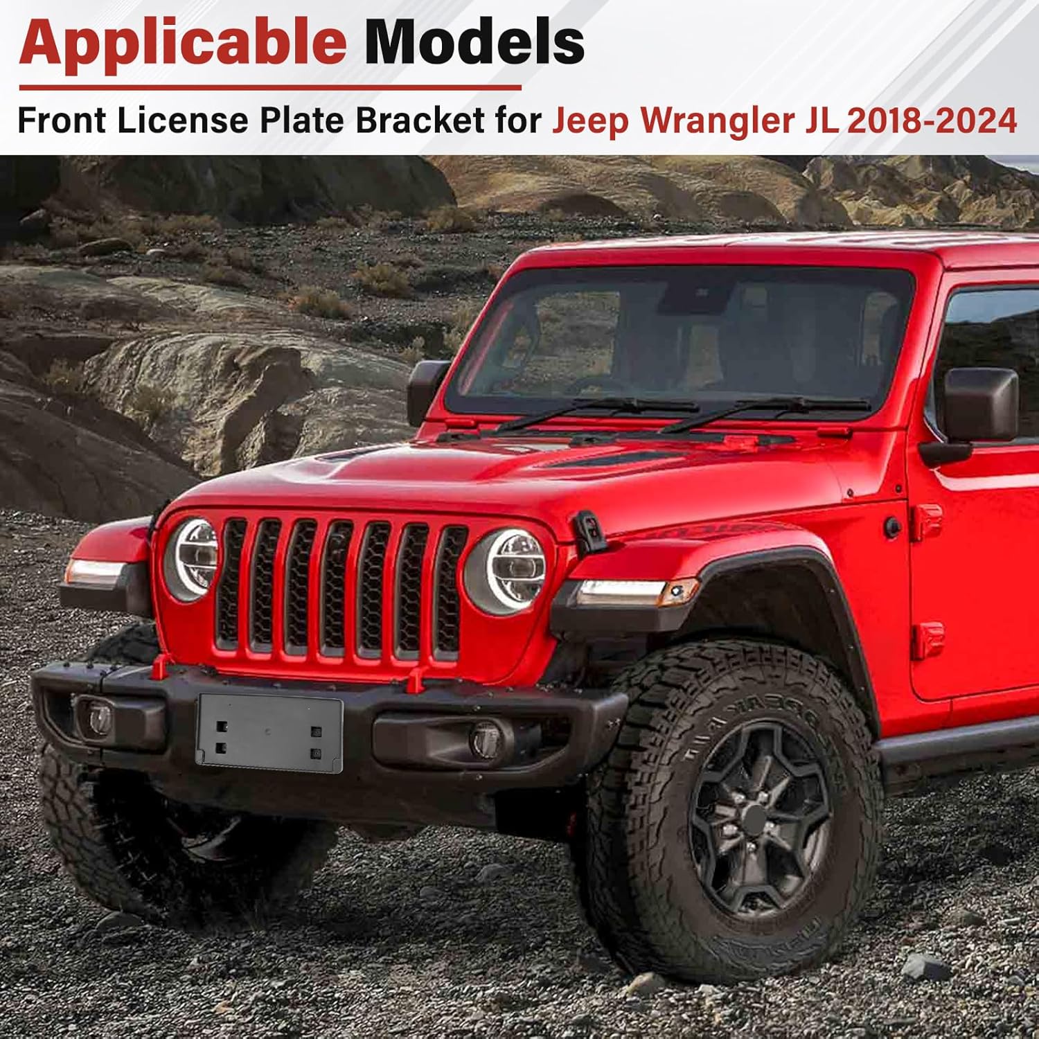 License Plate Bracket Accessories for Jeep Wrangler JL 2018 2019 2020 2021 2022 2023 2024 Front Bumper License Plate Holder Replacement Frame Black Mount, Fit Steel Bumper