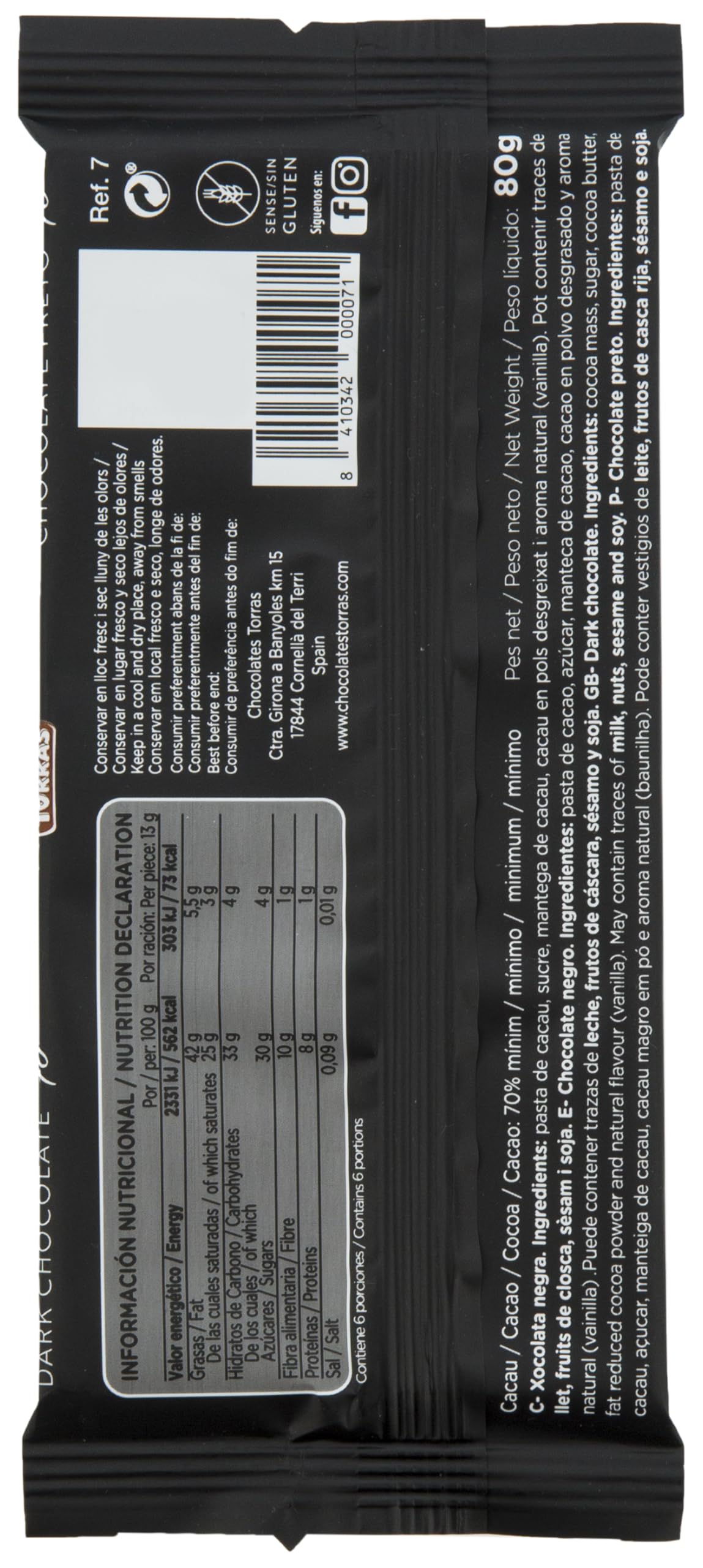 TORRAS PLASTIC X1 80G HAND HELD CHOCOLATE