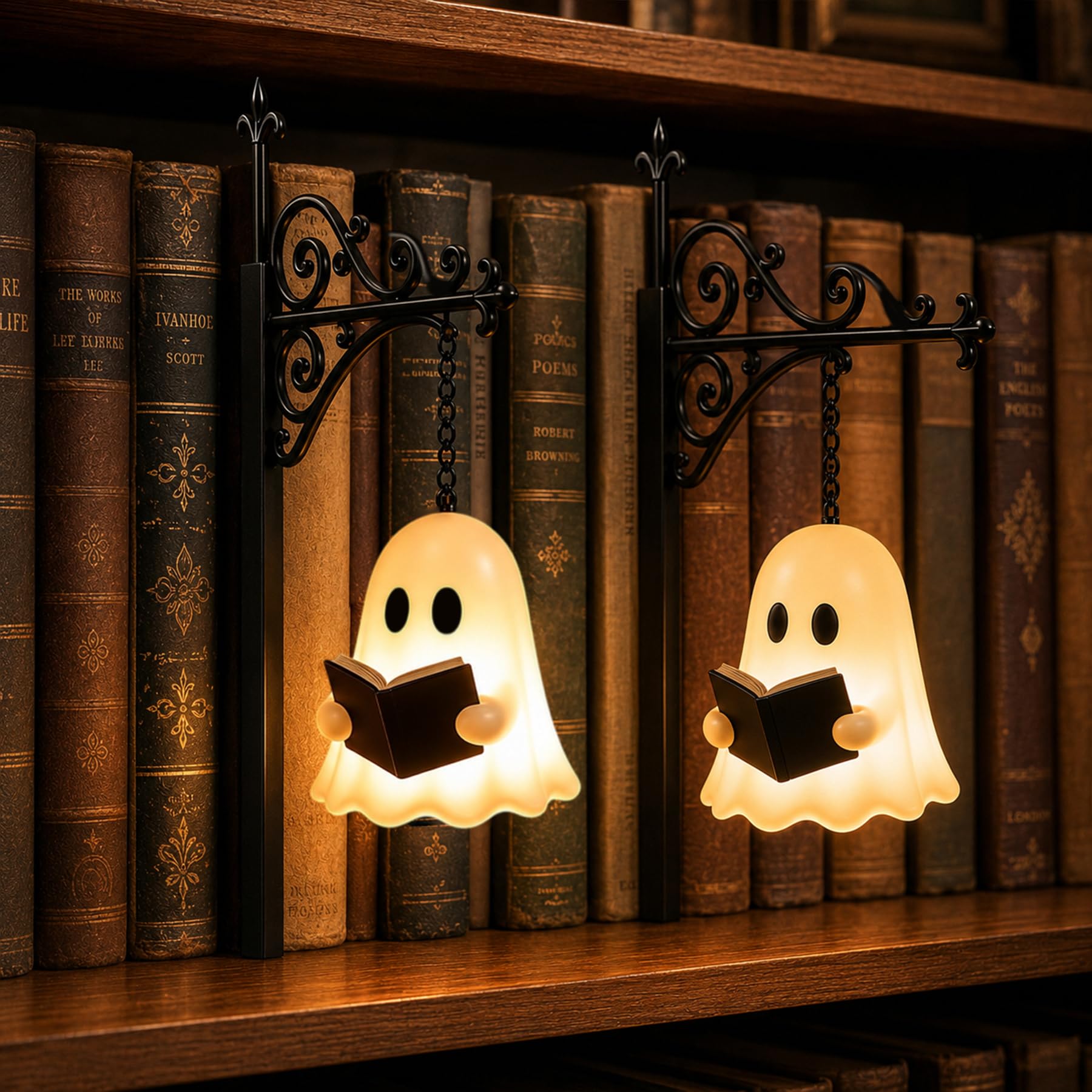 2 Stück Bücherregal Lampe,Halloween Deko Bücherregal Lampe Vintage | Halloween Geister Leselampe,Library Lantern-Decorative Bookshelf Lamp,LED-Nachtlicht,Laterne für Bookshelf Library