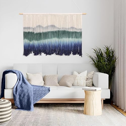 Miniatura 8 de Osunnus Tapiz bohemio de macramé para colgar en la pared, gran teñido anudado, hecho a mano, tejido degradado, decoración de pared para sala de