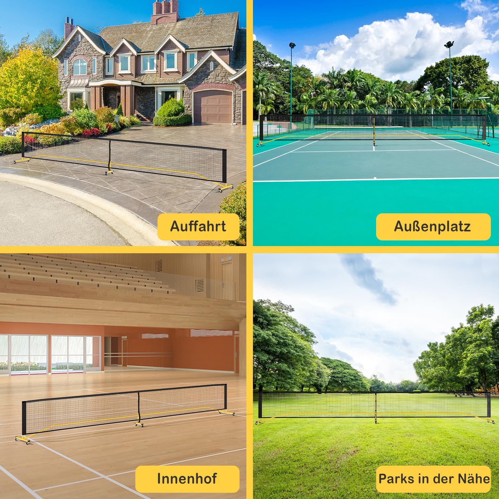 GYMAX Pickleball-Netz 674,5 cm, Pickleball-System mit Tragetasche, leichtes Pickleball-Netz-System mit PE-Netz & Metallgestell, Sportnetz für Outdoor- & Indoor-Spiele auf der Auffahrt