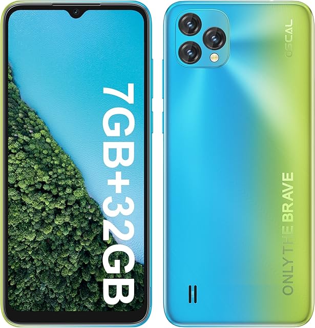 OSCAL Mobile Phone, C60 SIM Free Unlocked Smartphone, 6.528" HD+ Display, Max 7GB RAM, 32GB, microSD 1TB expandable, Dual SIM, 4780mAh Battery, 13MP+5MP, Android 11, Face ID, 2 Year Warranty, Komodo