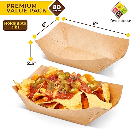 Miniatura 3 de 80 bandejas de papel desechables para alimentos, 3 libras de capacidad, botes de comida de papel prémium para nachos, golosinas, comida rápida,