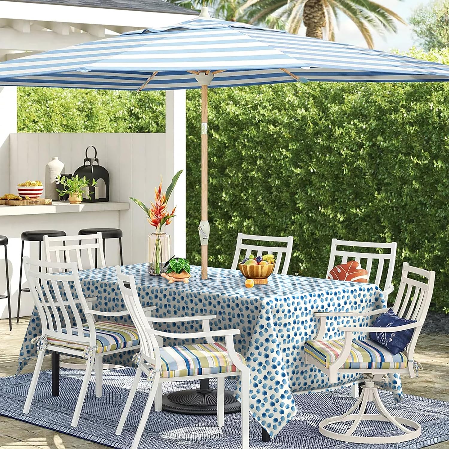 Outdoor Tablecloth 60x84 inch, Rectangle Table Cloth with Umbrella Hole and Zipper, Patio Table Covers for Spring, Summer, Party, Backyard, Picnic, BBQs, Brush Blue