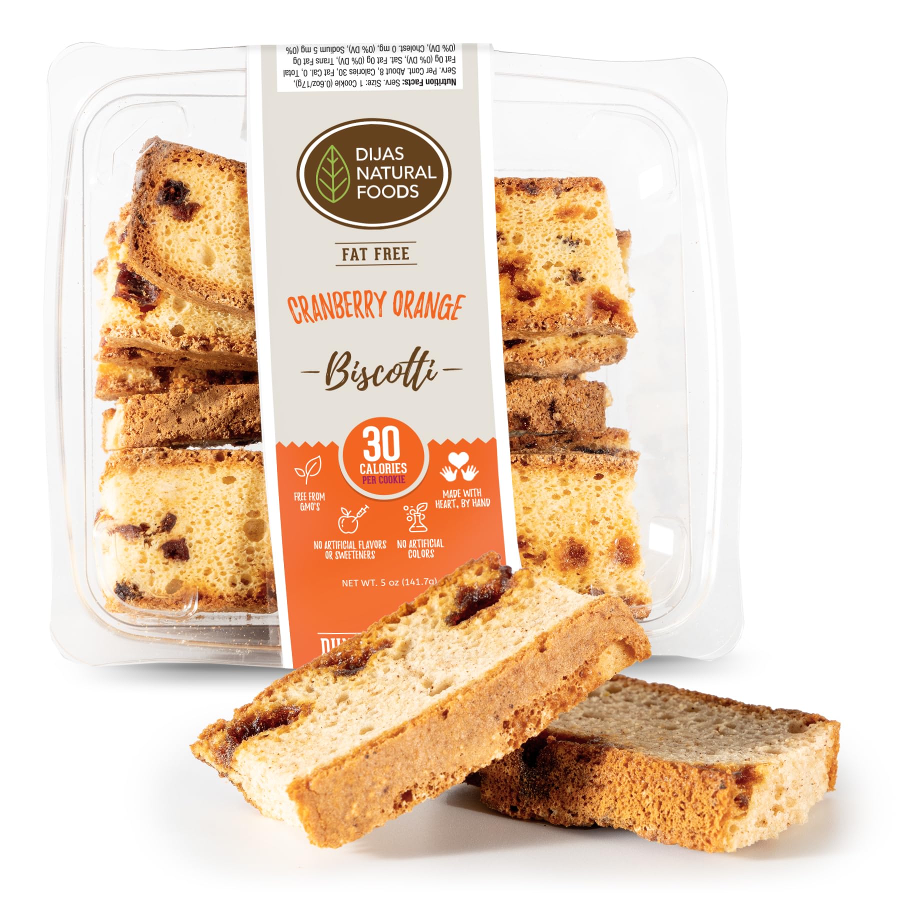 DIJAS Natural Foods, Crunchy Fat Free Biscotti Cookie, All Natural Preservative Free Ingredients, Delicious Low Calorie Snack (5 Ounces, Cranberry Orange)