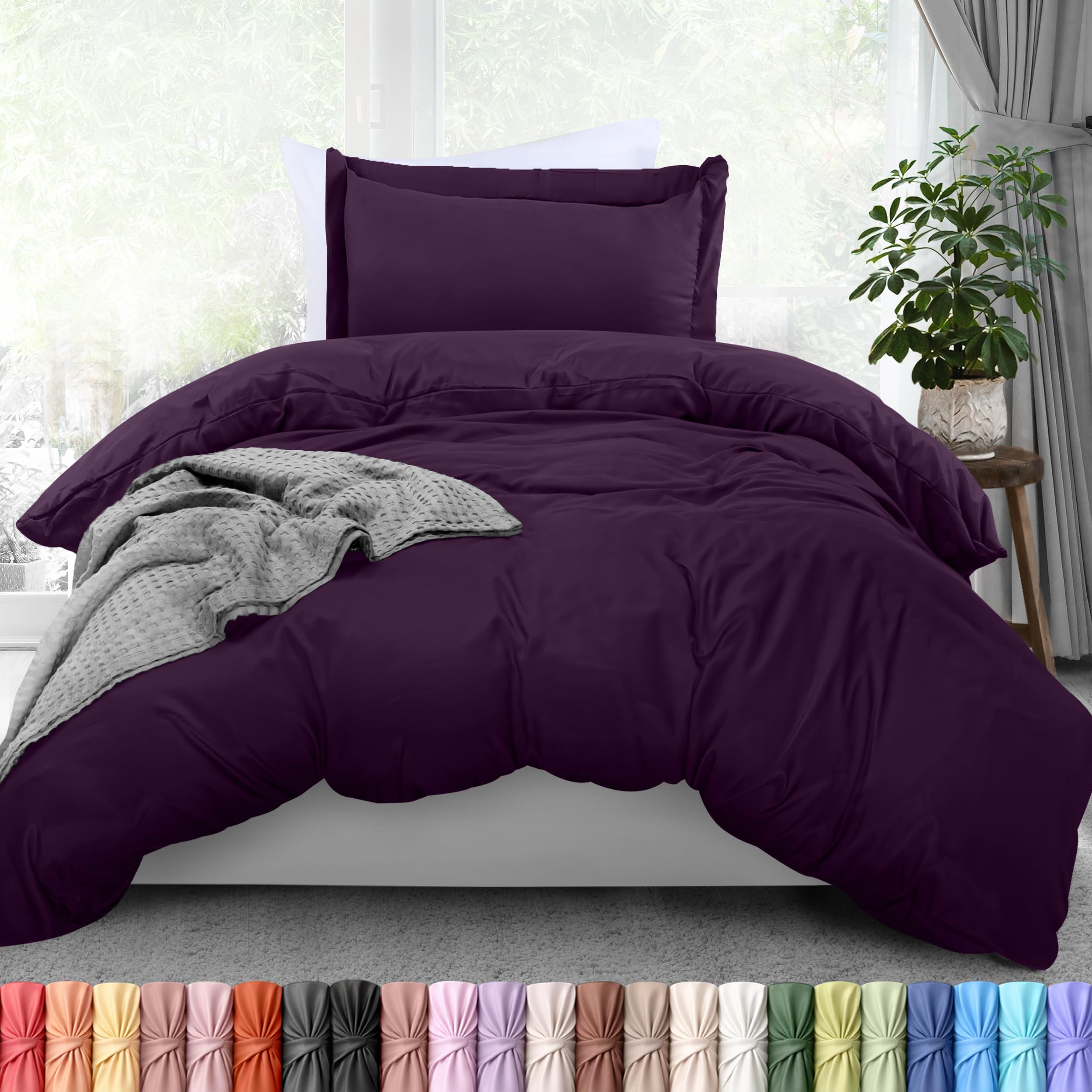 Duvet Cover Twin/Twin XL, 2PC Cotton Like Polyester, Zipper Closure, Purple
