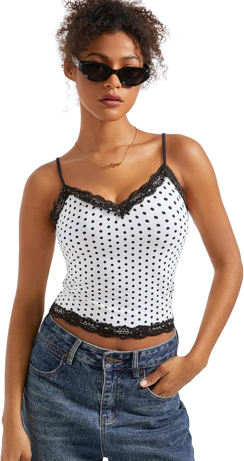 SUUKSESS Women Padded Lace Double Lined Tank Tops Sexy V Neck Summer Going Out Top