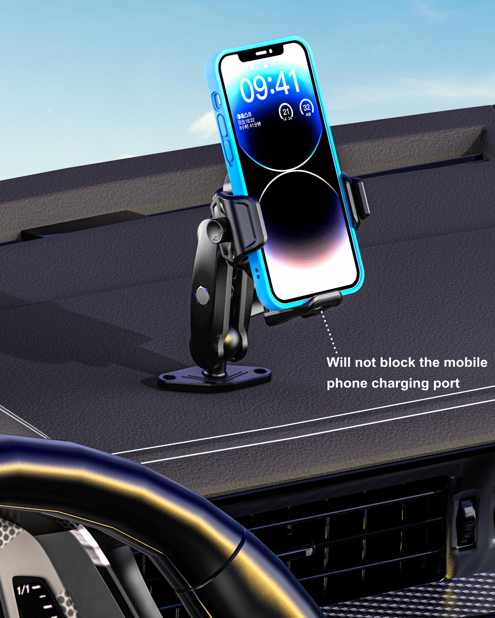 RCOVAN Handyhalterung mit Vibrationsdämpfer und 1-Sperrschalter | mit Diamant Aluminiumbasis und Arm, für Auto, Boot, Lkw, Motorrad und UTV, für Smartphones von 5,4 bis 7,2 Zoll