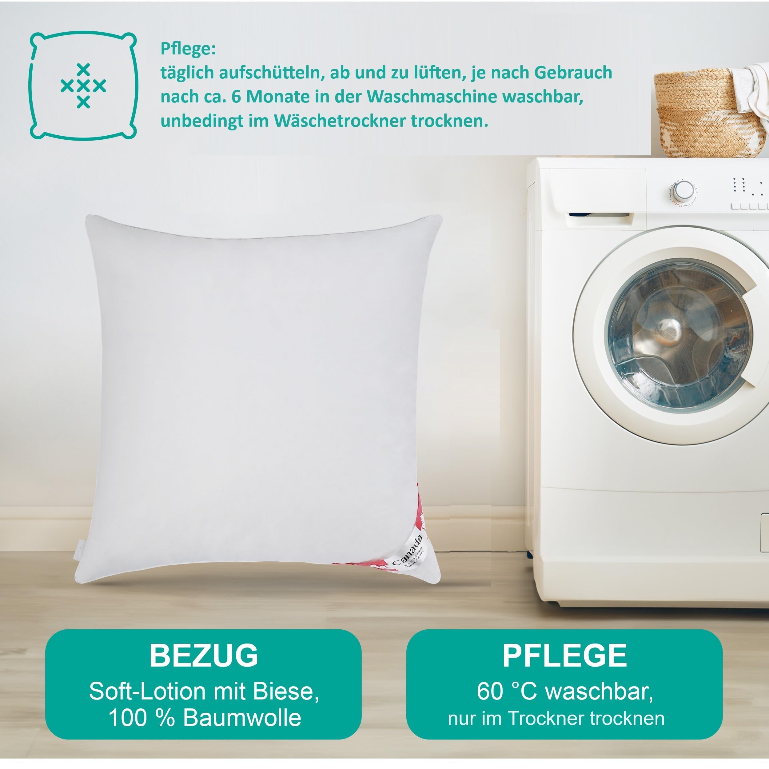 Bach's Betten Welt Canada Daunenkissen Plus Extra mit noch mehr Füllung insgesamt 900 g 80x80 cm