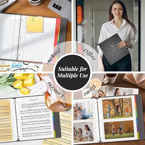 Miniatura 6 de Carpeta de 3 anillas, carpeta de anillos redondos de tela de 1 pulgada para papel tamaño carta, carpeta de tres anillos con divisores, organizador