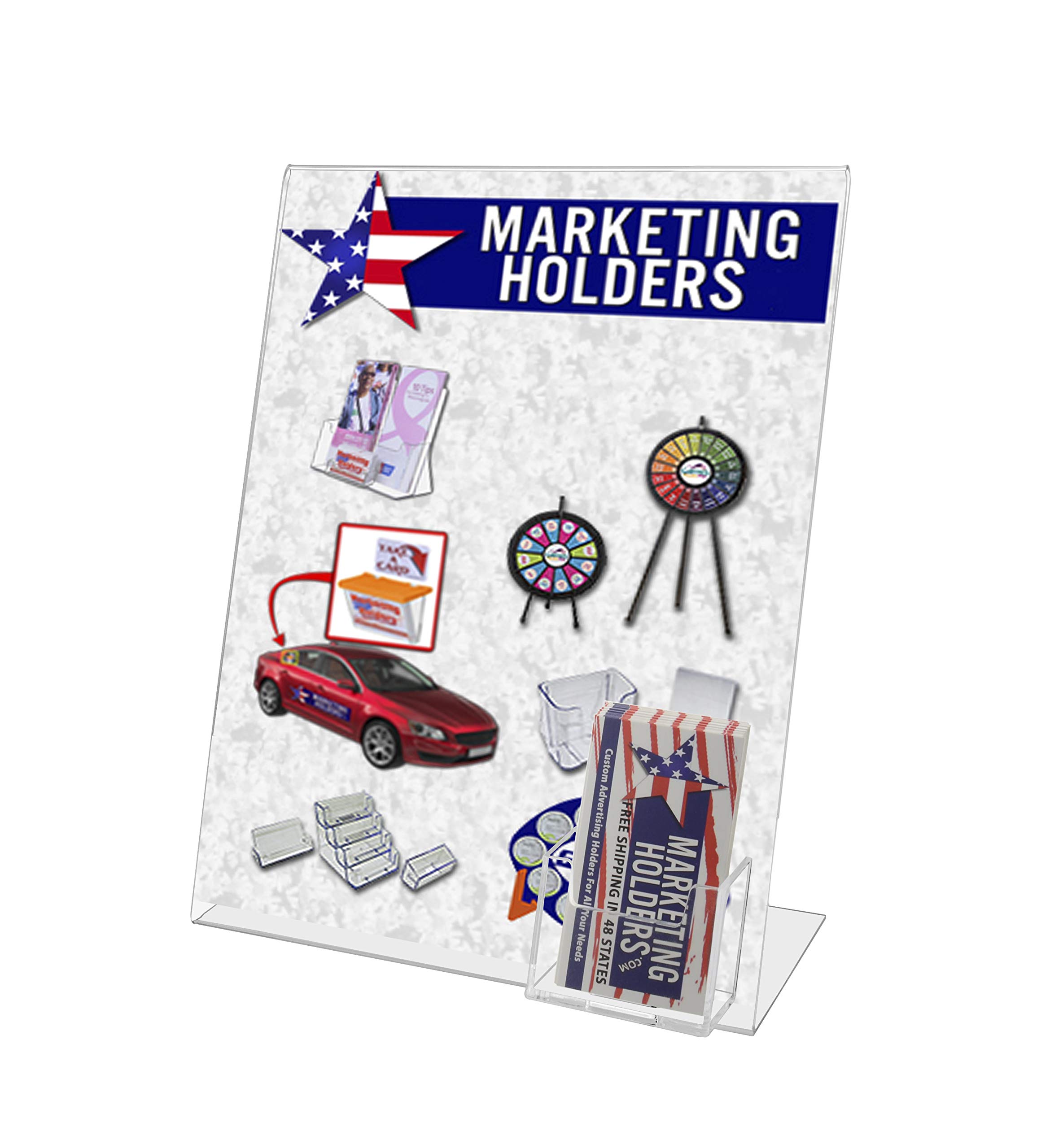 Amazon.com : Marketing Holders 8.5" x 11" Sign Holder with Vertical  Business Card Holder Pack of 12 Literature Graphic Flyer Display Stand  Counter Top Table Clear Acrylic Printed Materieal Advertising : Office  Products