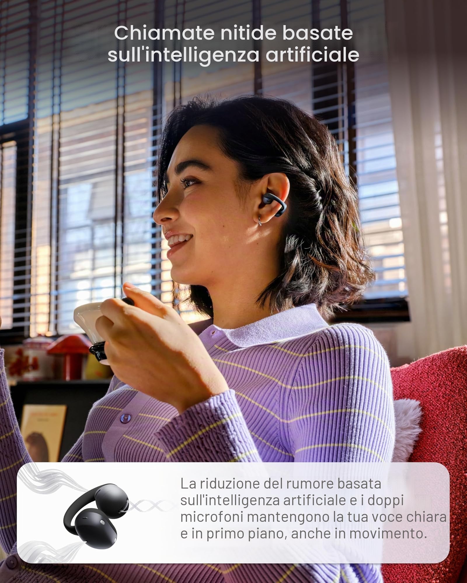 SHOKZ OpenDots Air cuffie open-ear clip-on, ultraleggere 6,3 g - Nero | bassi profondi, vestibilità sicura, 36 h di riproduzione, Bluetooth 6.1, riduzione rumore AI, IP55