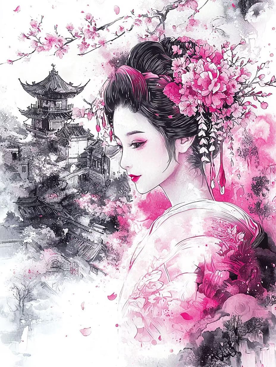 Dipingere con i Numeri Adulti Paesaggio della geisha, 60x80cm s-1055