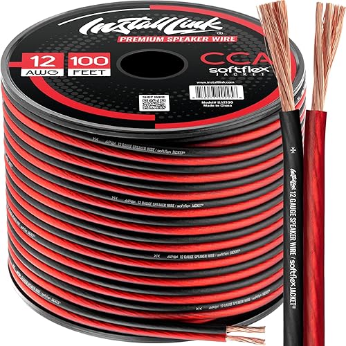 Install Link Cable de altavoz de calibre 12 AWG (100 pies) para estéreo, coche o cine en casa, CCA