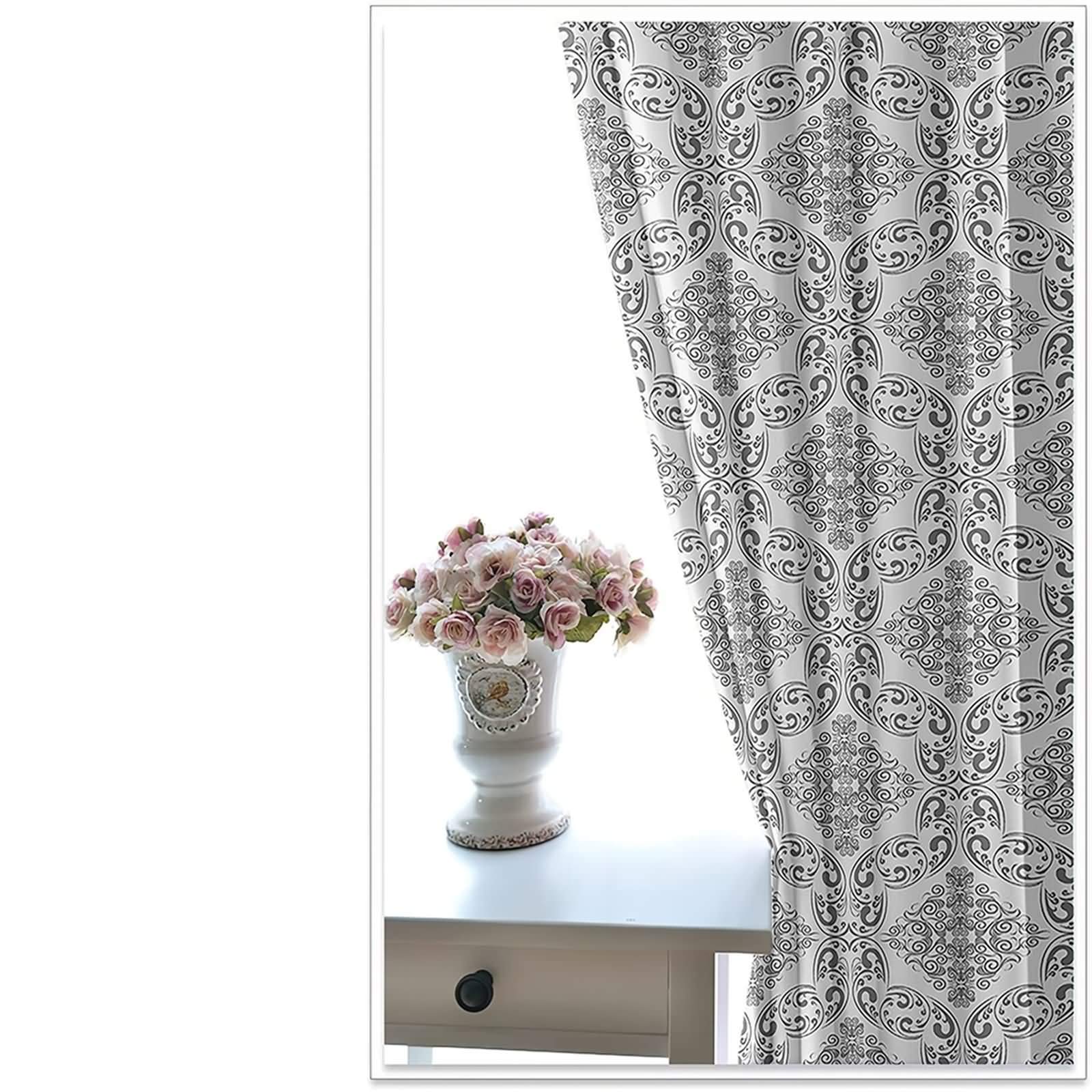 Rideau Occultant Imprimé Motif Vintage Blanc Gris, Rideaux Salon Chambre Isolation Thermique - Polyester -L 214 x H 244cm