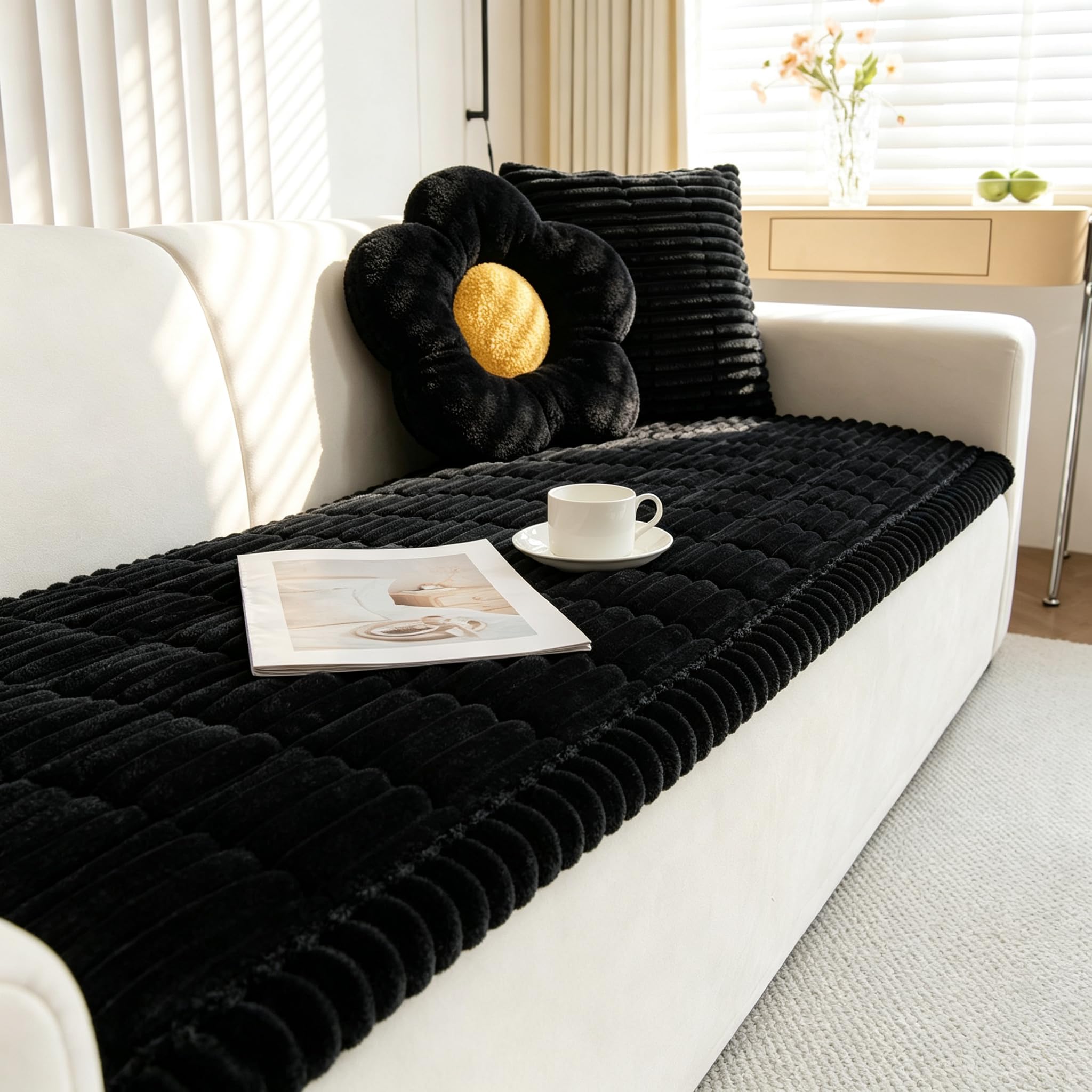 ShowyLive Thick Sofa Covers 2 3 4 Seater Non Slip(Black,70x120cm)