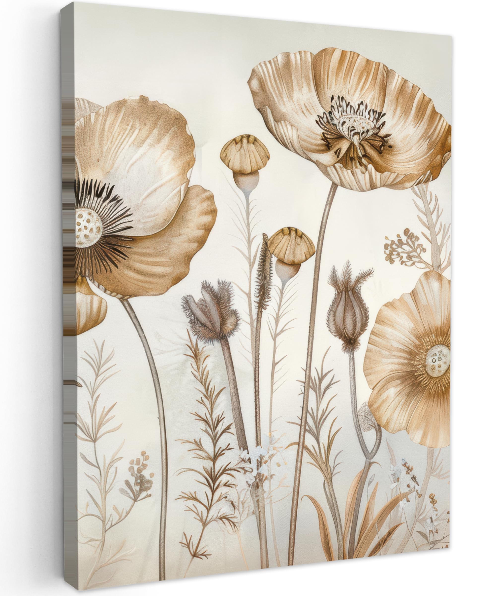 MuchoWow© Canvas Wall Art 12"x16" / 30x40 cm Decor Paintings Prints framed on Canvas Decorations Wallart Flowers - Beige - Nature - Illustration — image 1