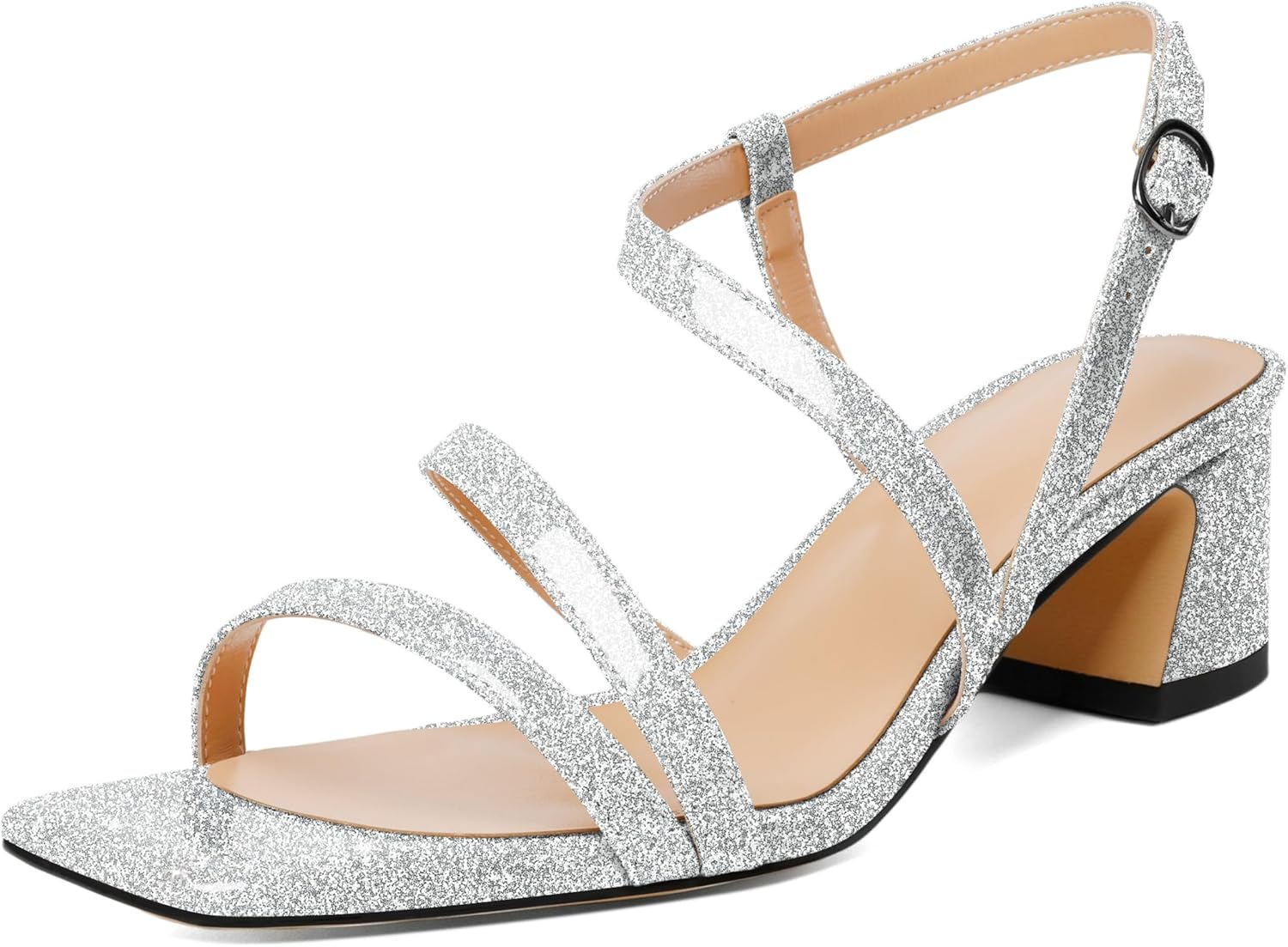 Sandalias de tac n zamikoo para mujer tacones gruesos con tiras y punta abierta tacones destalonados con punta cuadrada sandalias de tac n bajo para