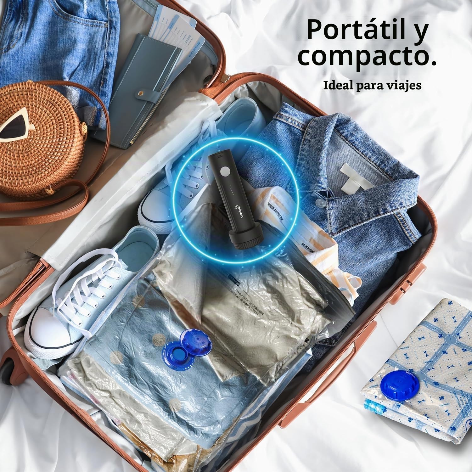 Lavatelli, Mochila Vacío Ryanair 40x30x20 + Bomba USB-C & 2 Bolsas 40x45 | Vac-u-Bag, Equipaje de Mano Low Cost EasyJet | Mochila Premium de Viaje