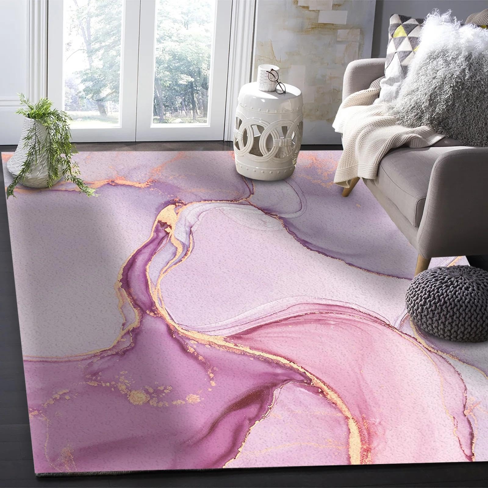 Tapis de sol marbre rose anti-froid pour sol de salon et chevet de chambre 60x90