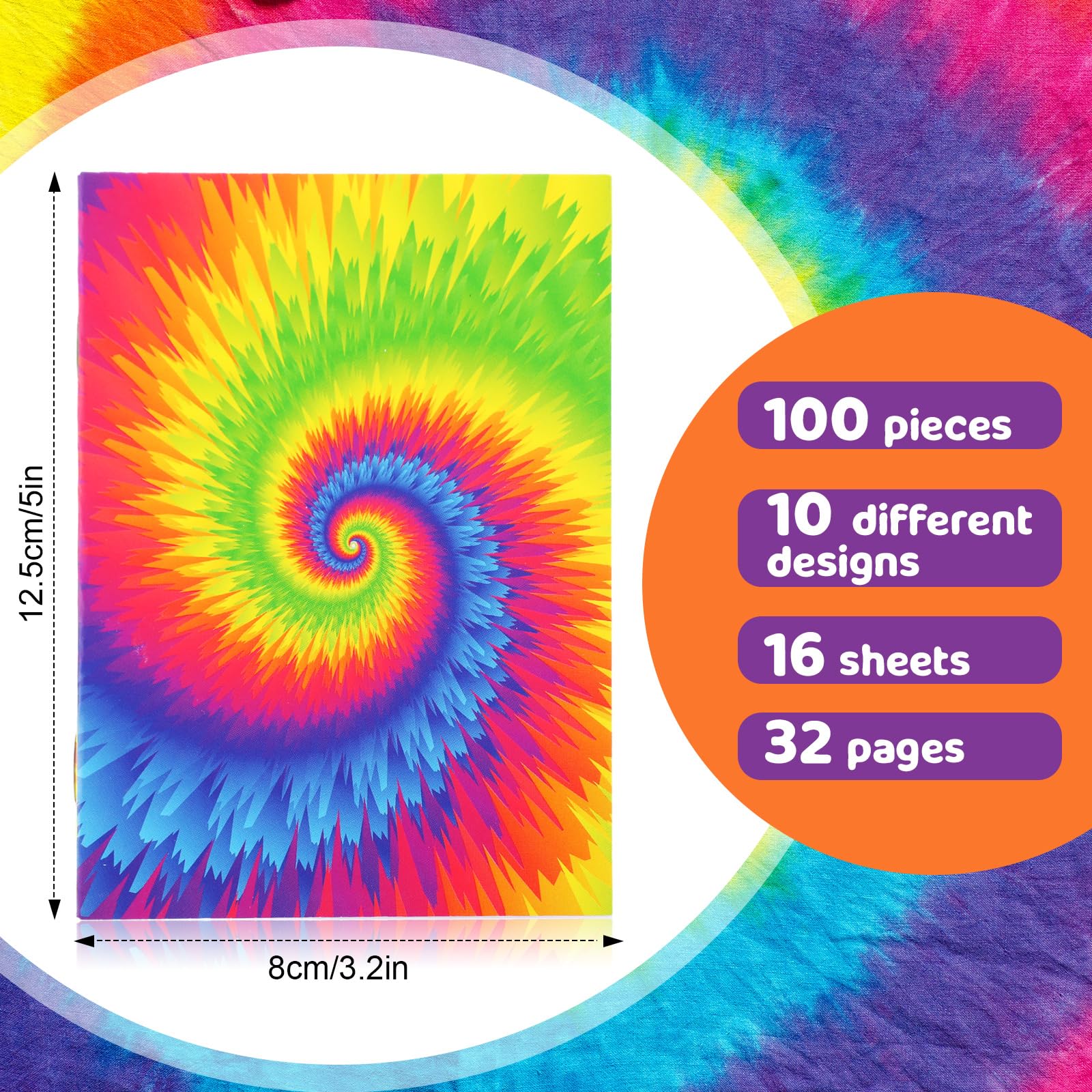 Tenceur 100 mini blocs de notas de teñido anudado, pequeño cuaderno de bolsillo de estilo multicolor, mini cuaderno, regalos de verano a granel para estudiantes, suministros de fiesta de cumpleaños,