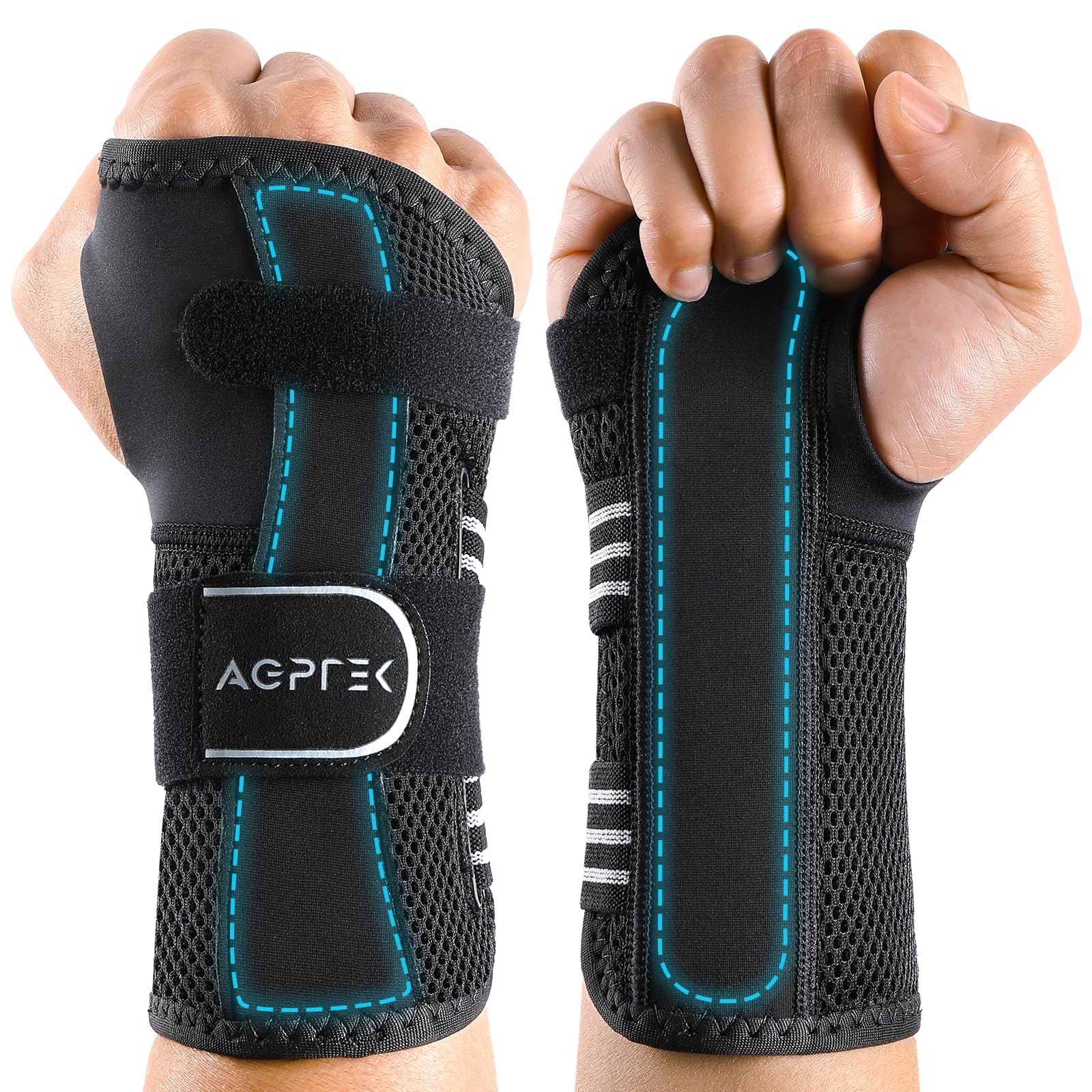AGPTEK Tutore Polso Tunnel Carpale Nuovo – Fascia da Polso con Stecche di Supporto, Design a Strappo Facile da Indossare, Soluzione Conveniente per Dolore e Sostegno, Destro, S/M