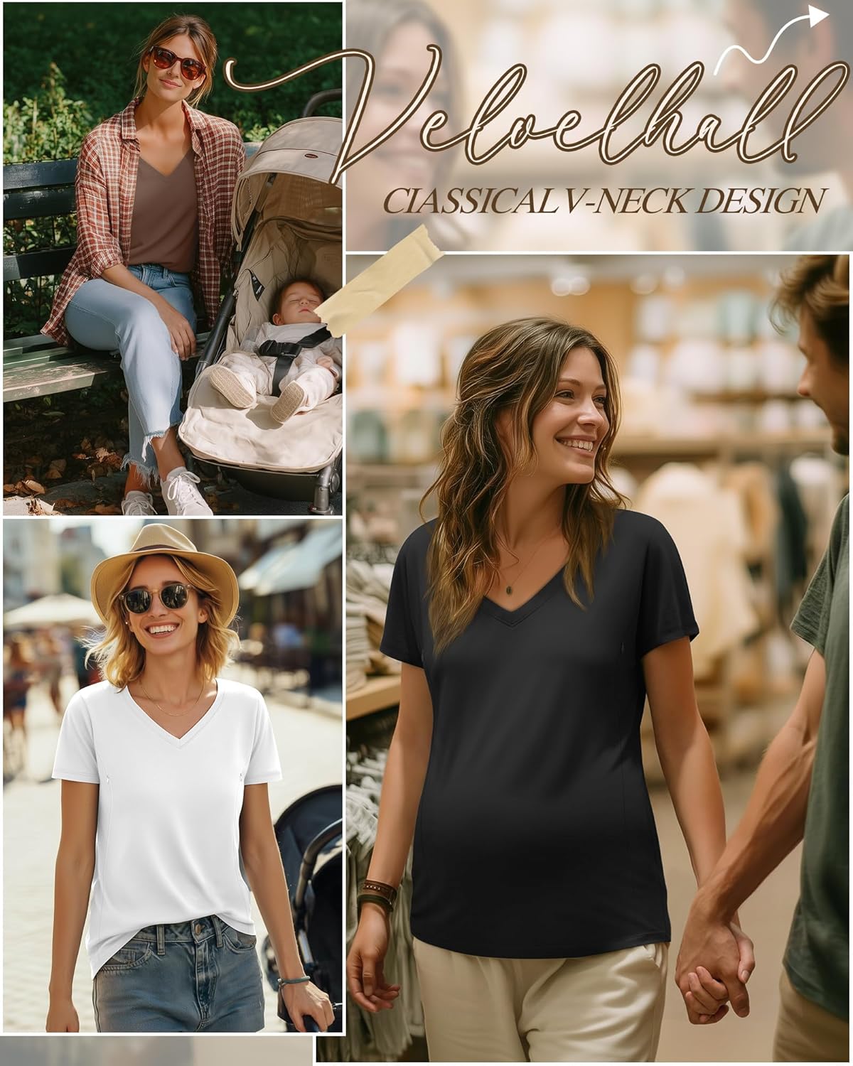 4 Pack Women's Nursing Shirts for Breastfeeding with Hidden Zipper V Neck Short Sleeve Loose Fit Maternity Tops - Image 3