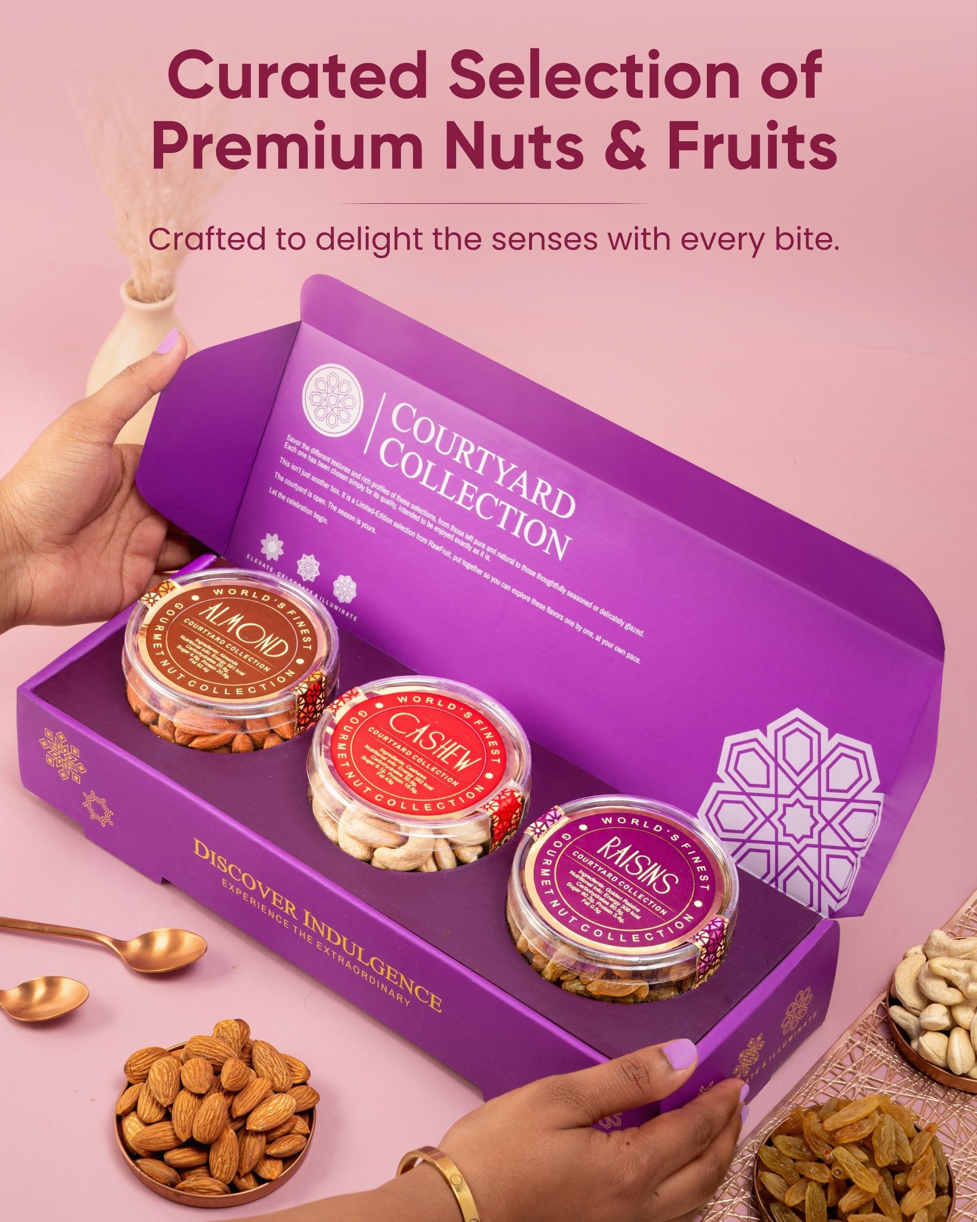 Hyperfoods® Rakhi Set For Brother with Dry Fruits Gift Box RawFruit Courtyard Collection Pack of 3 Dry Fruits Box (Each 125g) Rakhi Gift Hamper for Brother Rakhi Set of 3 Rakhis for Rakshabandhan 4