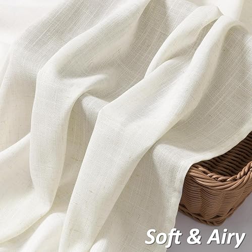 Miniatura 10 de Juego de 2 paneles de cortinas de lino beige tostado de 102 pulgadas para sala de estar, comedor y bolsillo para barra, cortinas de lino de