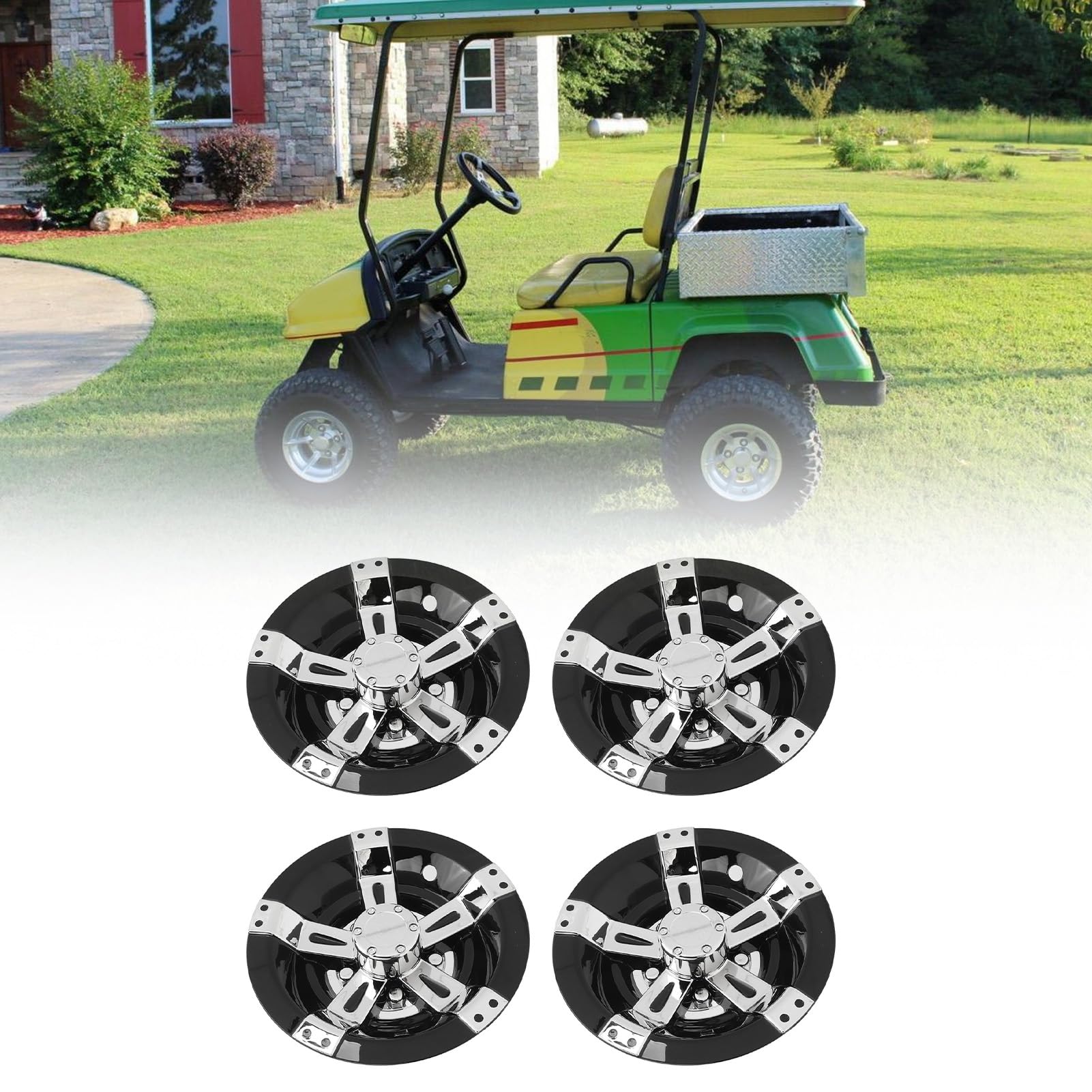 Greensen Lot de 4 Cache-moyeux de Roue de Chariot pour Pneus de 10 Pouces, Ajustement Universel pour Voiture EZGO avec Installation par Pression, Noir