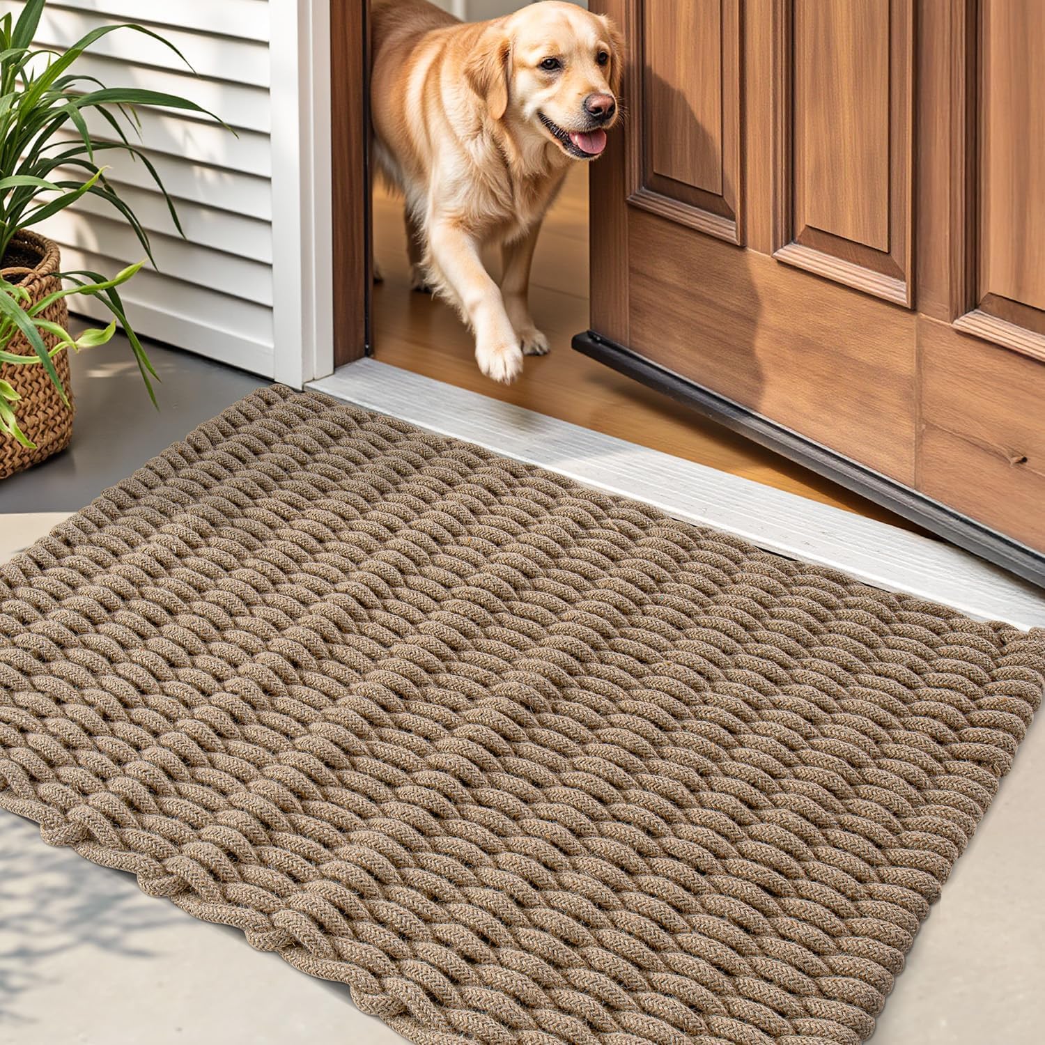 DEXI Felpudo de Yute Natural 60 x 90 cm, Alfombra Entrada Casa Exterior Antideslizante y Resistente, Felpudos Atrapar Suciedad para Puertas, Accesorios para el Hogar, Marrón